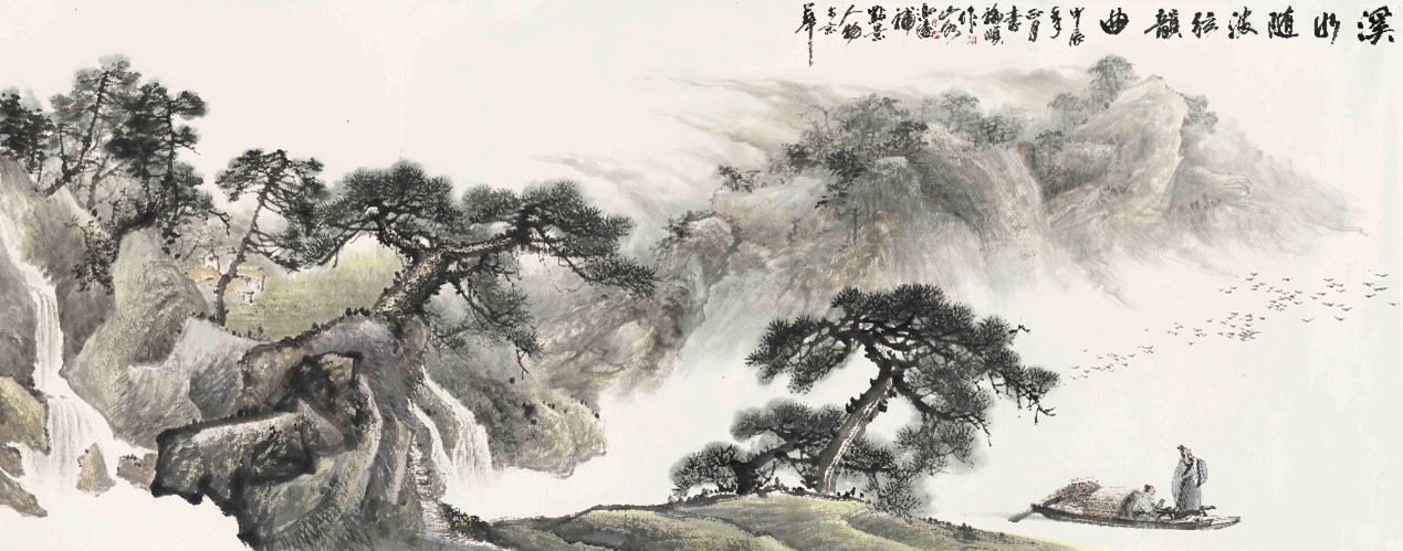 <h2>溪水随波弦韵曲</h2><p>作者：李福顺</p><p>创作年代：2024年</p><p>规格：367cm×144cm</p><p>品类：纸本</p>